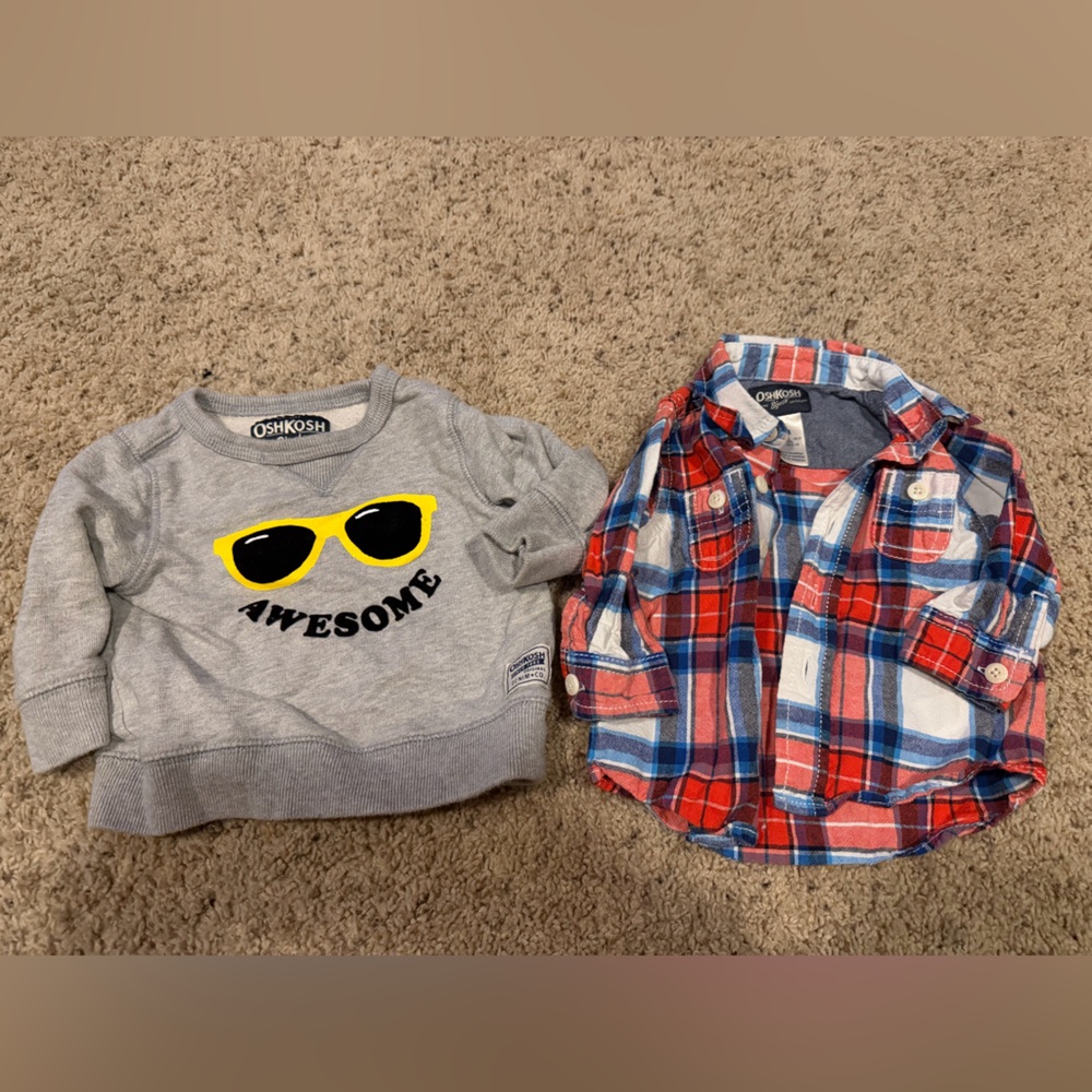 OshKosh B'gosh Gray Sweatshirt and Plaid Button Down Set
